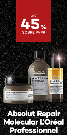 Gama Absolut Repair Molecular da marca Loreal Professionel com destaque promocional de até 45% sobre preço de Venda ao Público Recomendado